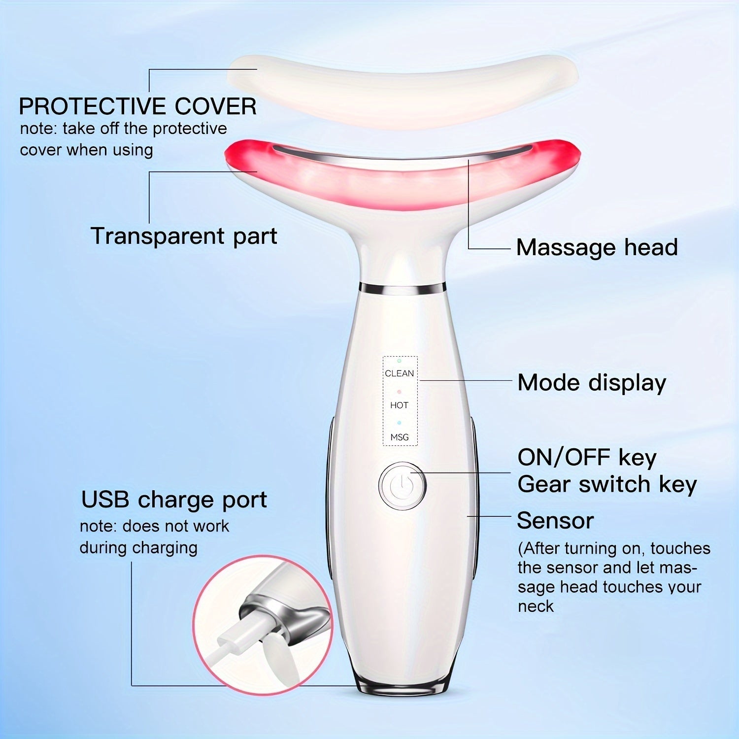 Rechargeable Tri-Color LED Facial and Neck Massager with Heating Mode