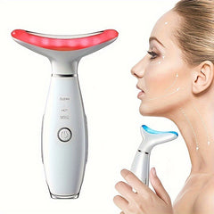 Rechargeable Tri-Color LED Facial and Neck Massager with Heating Mode