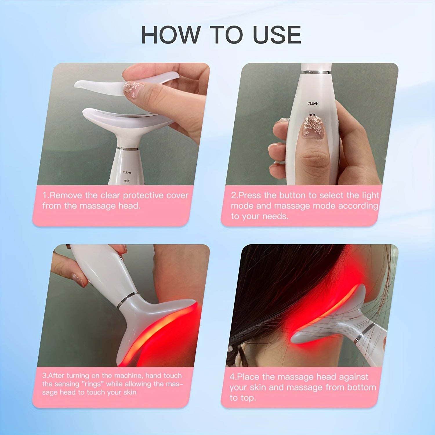 Rechargeable Tri-Color LED Facial and Neck Massager with Heating Mode