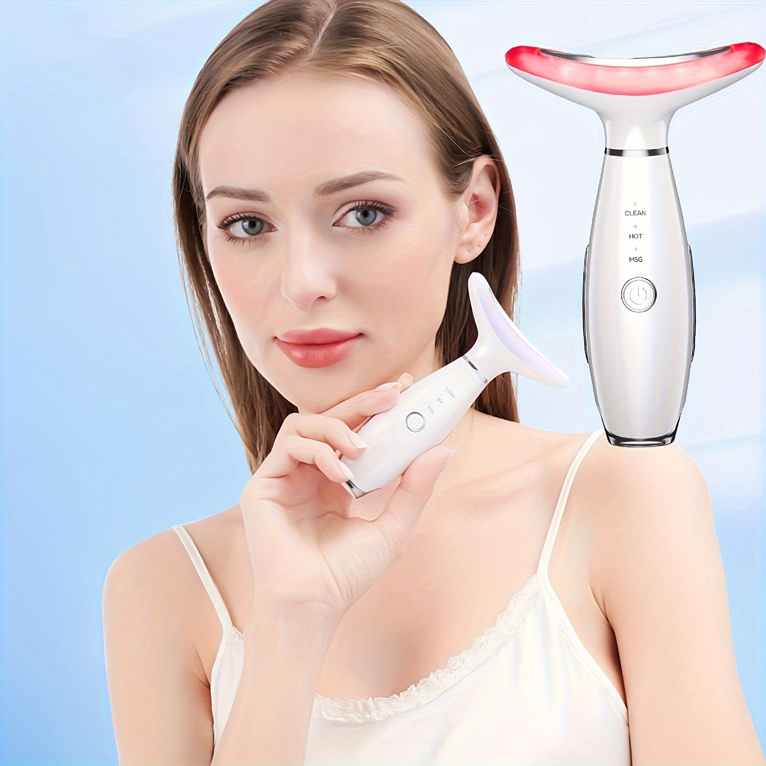 Rechargeable Tri-Color LED Facial and Neck Massager with Heating Mode