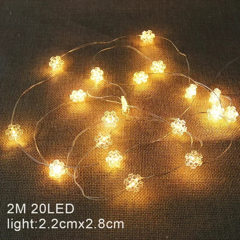 2M Christmas Santa Claus Snowflake LED Light String Garland Xmas Tree Fairy Light Christmas Decoration for Home New Year Navidad