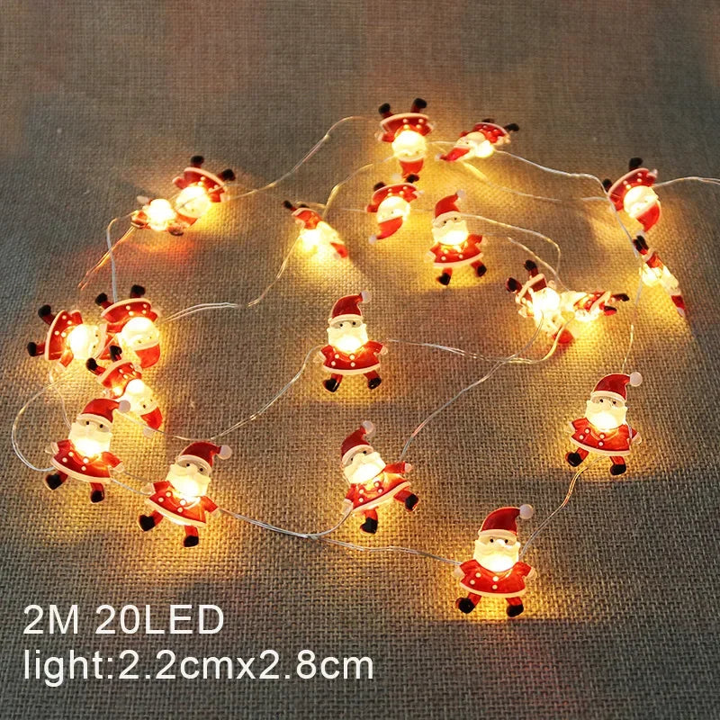 2M Christmas Santa Claus Snowflake LED Light String Garland Xmas Tree Fairy Light Christmas Decoration for Home New Year Navidad