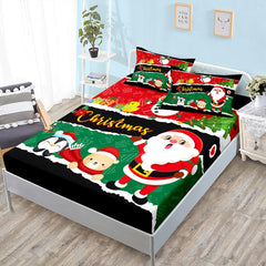 Christmas Fitted Sheet Set Cartoon Santa Claus Mattress Cover With Elastic Twin Full Queen King Size For Kids Boys Bed Linen