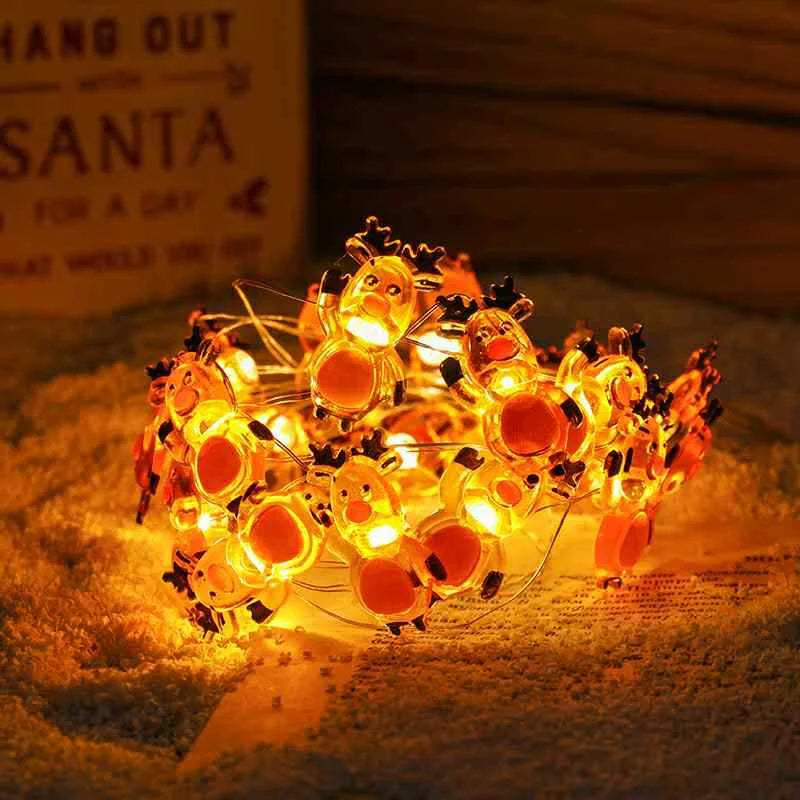 2M Christmas Santa Claus Snowflake LED Light String Garland Xmas Tree Fairy Light Christmas Decoration for Home New Year Navidad