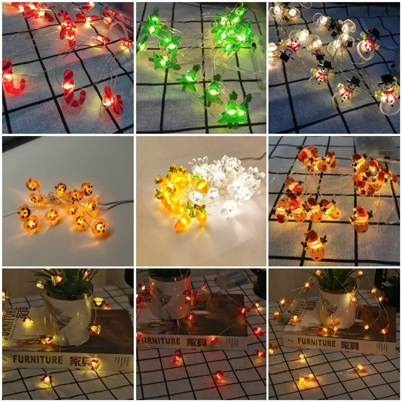 2M Christmas Santa Claus Snowflake LED Light String Garland Xmas Tree Fairy Light Christmas Decoration for Home New Year Navidad