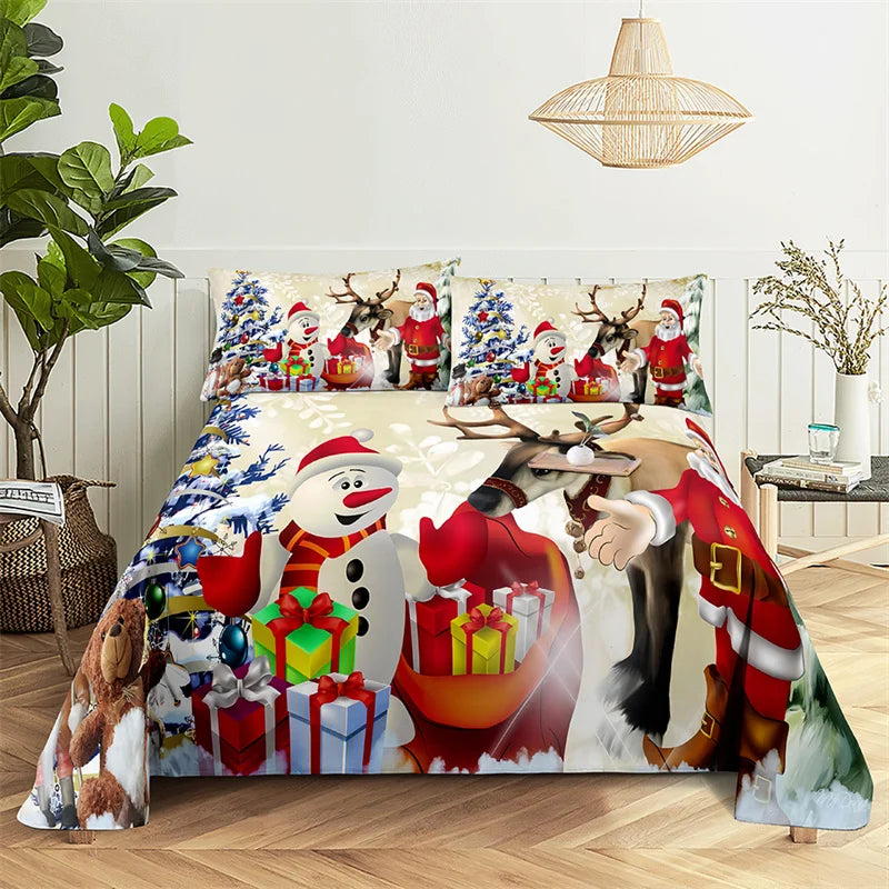 Santa Claus Queen Sheet Set Kid's Flat Sheet Boys and Girls Bed Sheets and Pillowcases Christmas Gifts Bed Sheet Set Bedding Set