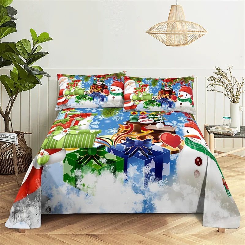 Santa Claus Queen Sheet Set Kid's Flat Sheet Boys and Girls Bed Sheets and Pillowcases Christmas Gifts Bed Sheet Set Bedding Set