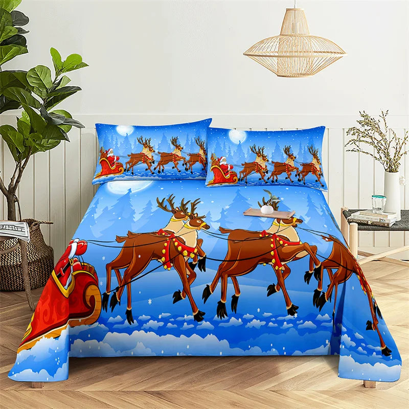 Santa Claus Queen Sheet Set Kid's Flat Sheet Boys and Girls Bed Sheets and Pillowcases Christmas Gifts Bed Sheet Set Bedding Set