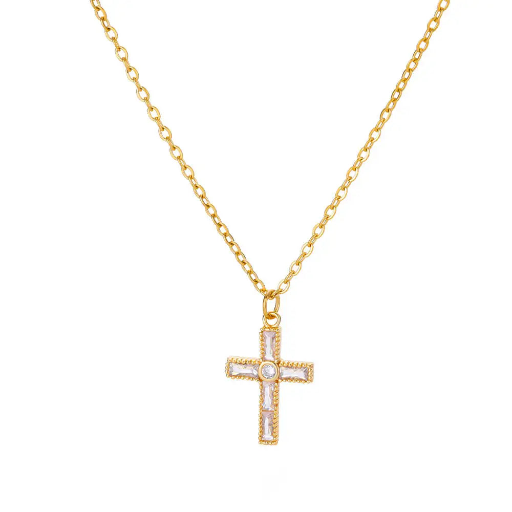 Multicolor Cross Necklaces For Women Shiny Zircon Cross Pendant Choker Couple Necklace Christmas Party Aesthetic Jewelry Gift