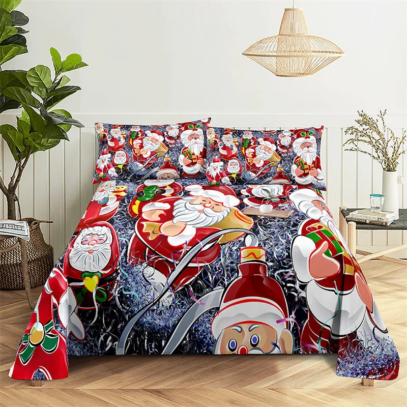 Santa Claus Queen Sheet Set Kid's Flat Sheet Boys and Girls Bed Sheets and Pillowcases Christmas Gifts Bed Sheet Set Bedding Set