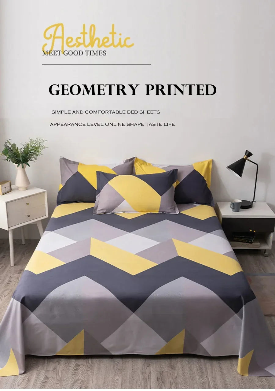 WASART Geometry printed flat bed sheet set couple bedspreads 2 people luxury double bed bedsheet single double queen king size