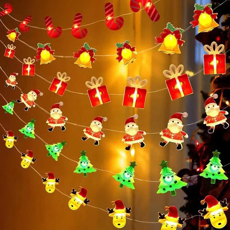 2M Christmas Santa Claus Snowflake LED Light String Garland Xmas Tree Fairy Light Christmas Decoration for Home New Year Navidad