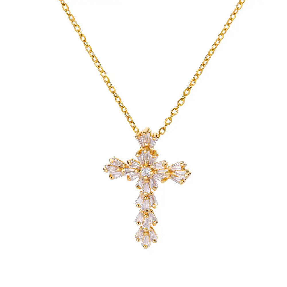 Multicolor Cross Necklaces For Women Shiny Zircon Cross Pendant Choker Couple Necklace Christmas Party Aesthetic Jewelry Gift