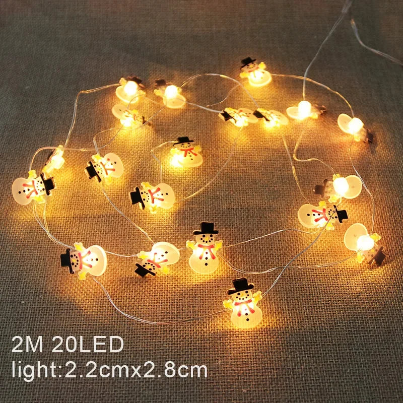 2M Christmas Santa Claus Snowflake LED Light String Garland Xmas Tree Fairy Light Christmas Decoration for Home New Year Navidad