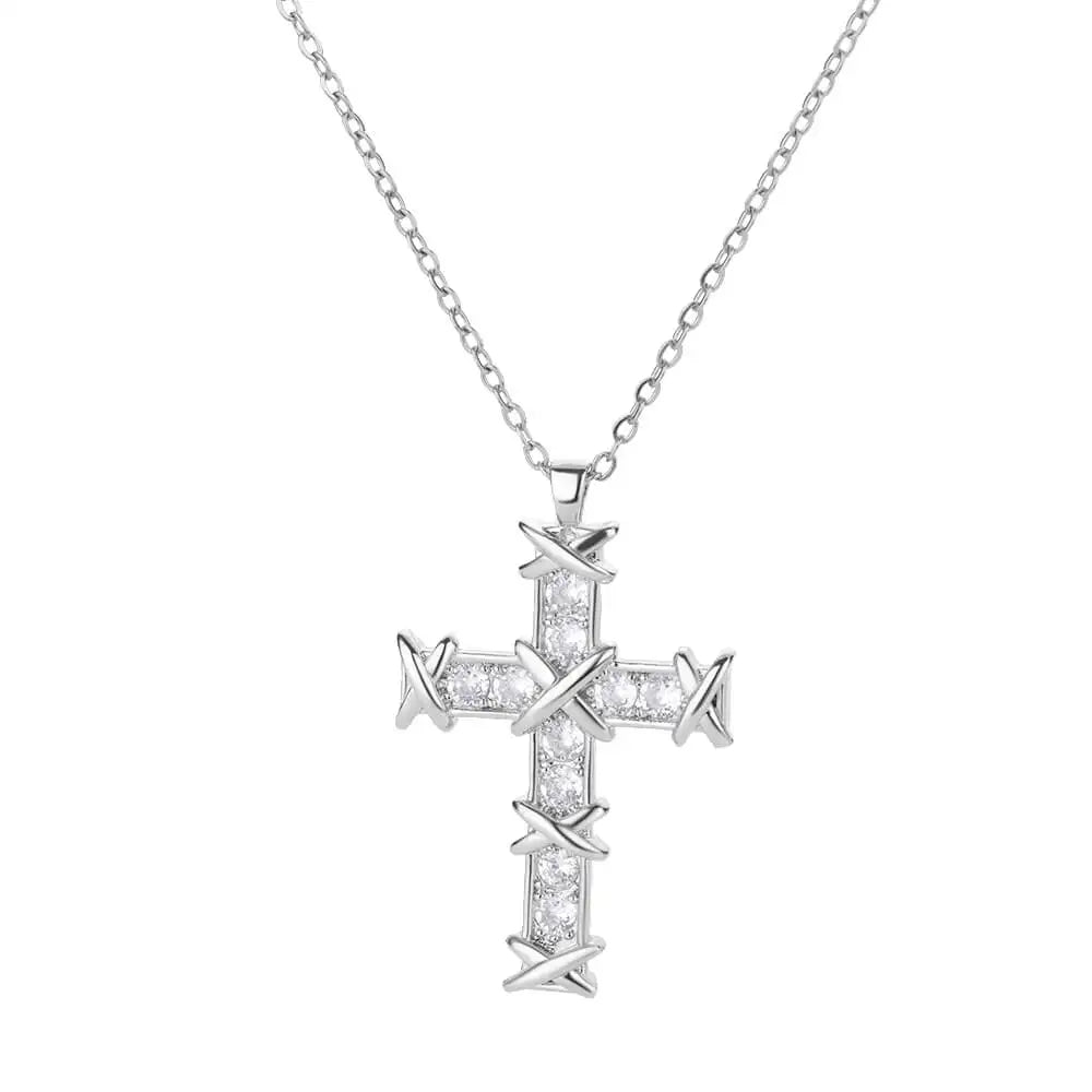 Multicolor Cross Necklaces For Women Shiny Zircon Cross Pendant Choker Couple Necklace Christmas Party Aesthetic Jewelry Gift