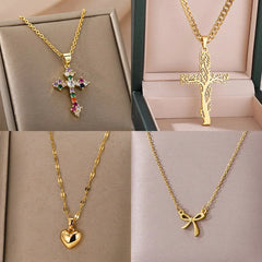 Multicolor Cross Necklaces For Women Shiny Zircon Cross Pendant Choker Couple Necklace Christmas Party Aesthetic Jewelry Gift